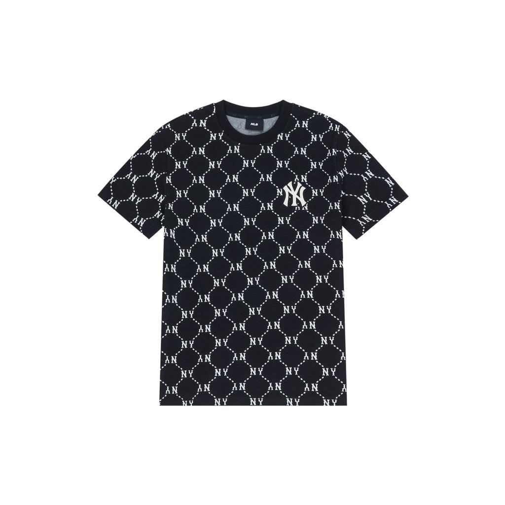 MLB Monogram Serie Vintage New York Yankees T-shirt Casual Sportiva Stampa Diamante Manica Corta Unisex T-shirt Nera 3ATSM0143-50BKS