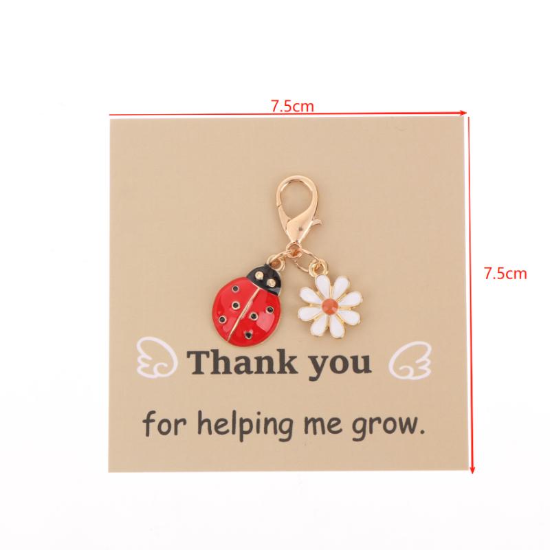 1/3Pcs Creative Blessing Card Colorful Flower Ladybug Keychain Drip Oil Little Daisy Sunflower Backpack Pendant Accessories
