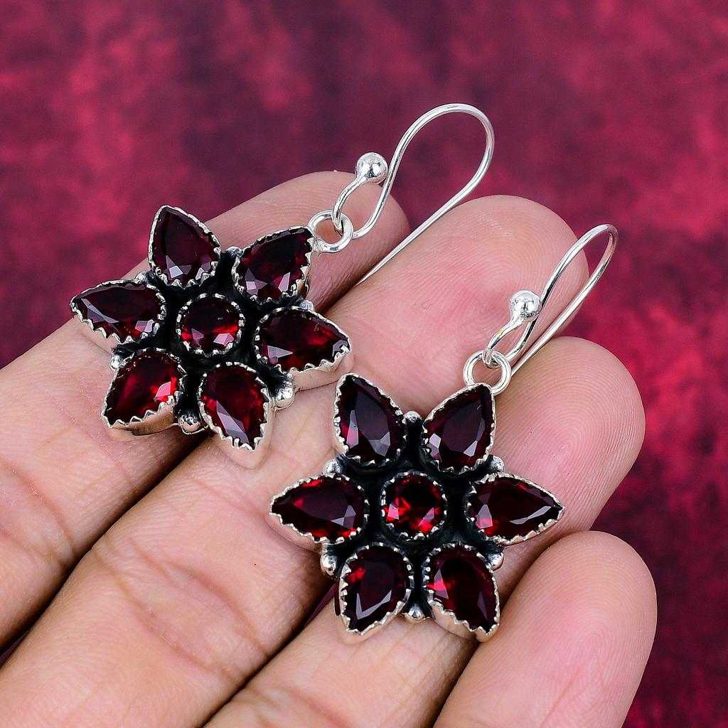 Garnet Earrings, 925 Solid Sterling Silver Gemstone Jewelry, Handmade Earrings, For Thanksgiving