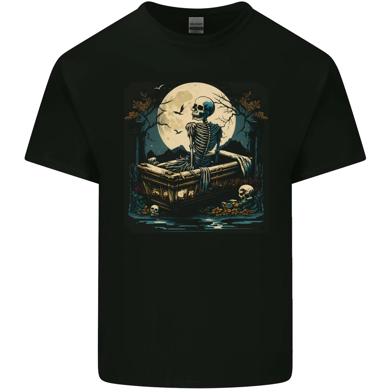 A Skeleton & Coffin in a Graveyard Halloween Kids T-Shirt Childrens XL