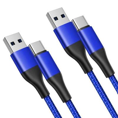 Lot of 2 Fast Charging 3A USB-C Cables for Xiaomi Redmi Note 13/14 Pro+ 5G - Blue Braided Nylon 1M - BOOLING