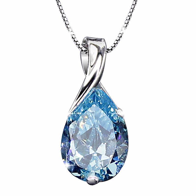Korean Blue Crystal Topaz Clavicle Necklace: Niche Design Pendant for Girlfriend's Birthday
