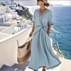 European and American V-neck Women's Fashion and Elegance Temperament Commuter Print Striped Comfortable Dress Women