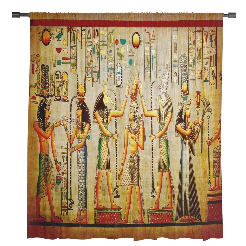 Egyptian Design Culture Retro Design Transparent Drapes Living Room Window Panel Soft Tulle Curtains For Bed Chamber Cooking Area Household