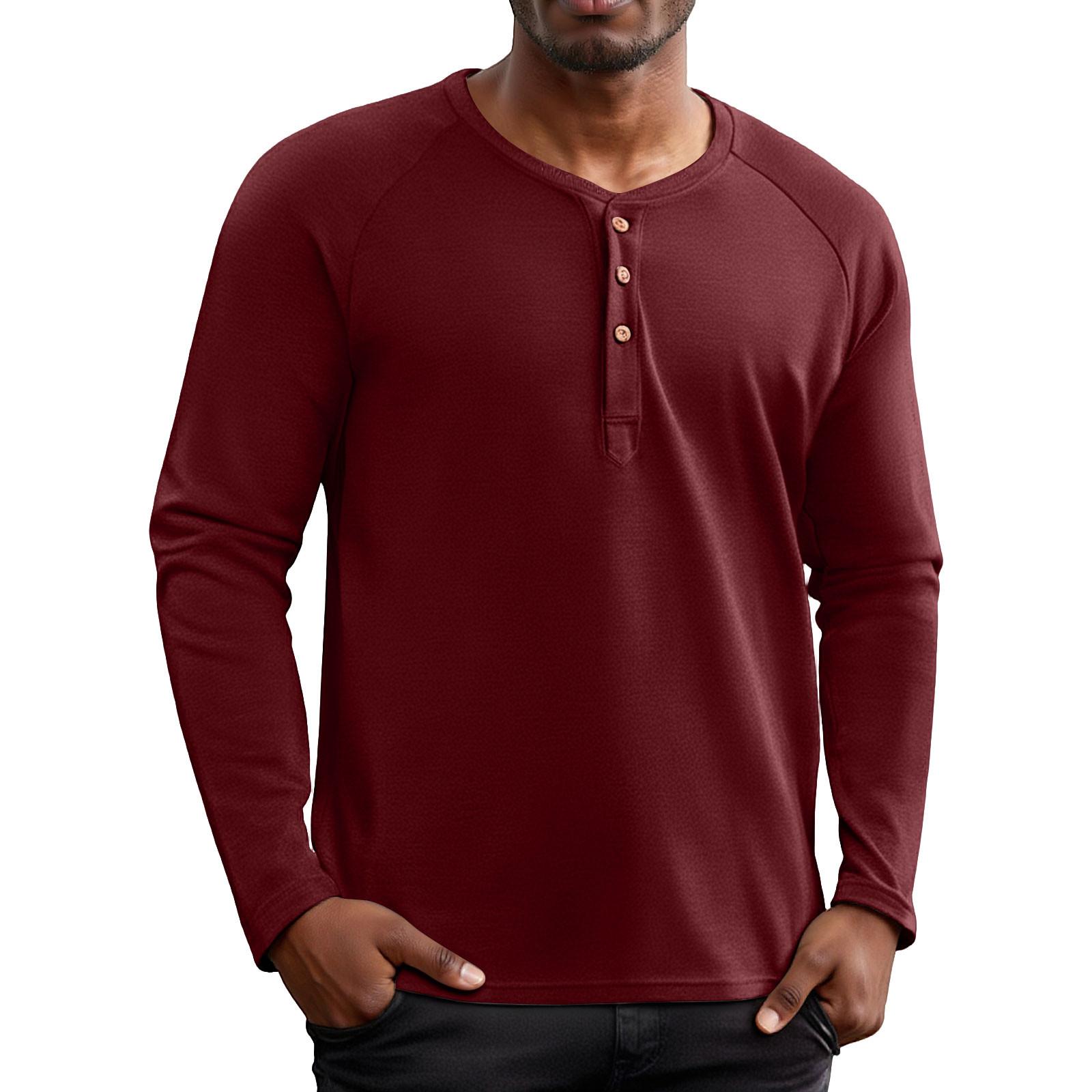 

Мужская модная рубашка с воротником-стойкой, однотонная, повседневная, с длинными рукавами L винный