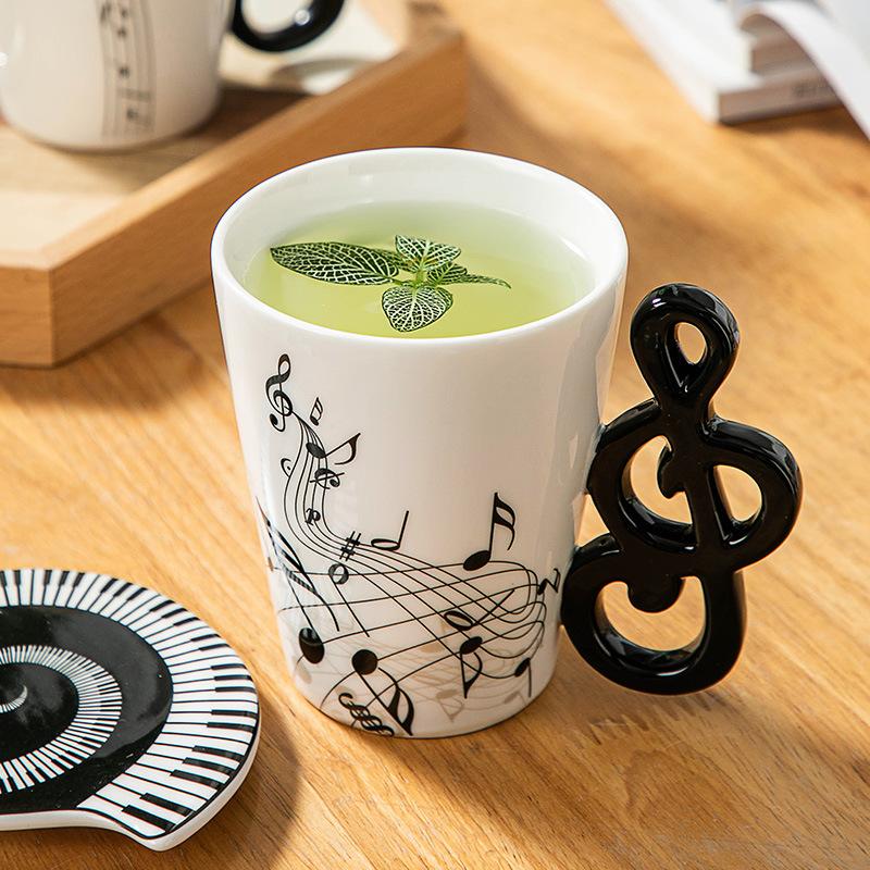 High Music Note Creative Music Ceramic Cover Cup Water Cup Large Capacity 400Ml Design Sense Coffee Cup