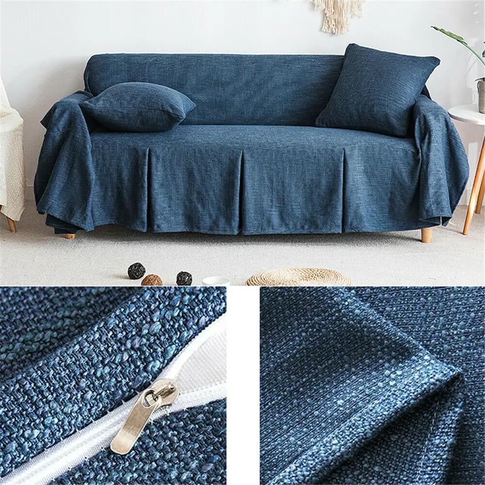 Скандинавский стиль однотонный диван-полотенце простой чехол для гостиной чехол для дивана с юбкой 1234 местный Four Seasons универсальный 2pcs Pillowcase темно-синий 3383₽