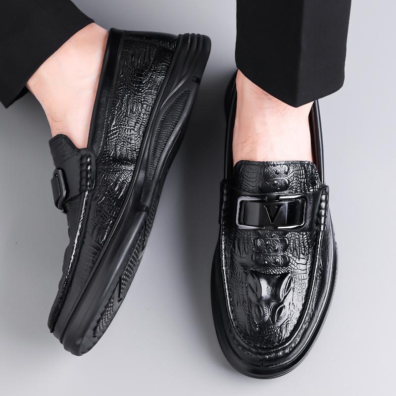 Fashion Brand's New Top Layer Cowhide Men's Comfortable Formal Leather Shoes Classic Black Mens Crocodile Leather Business Leather Shoes
