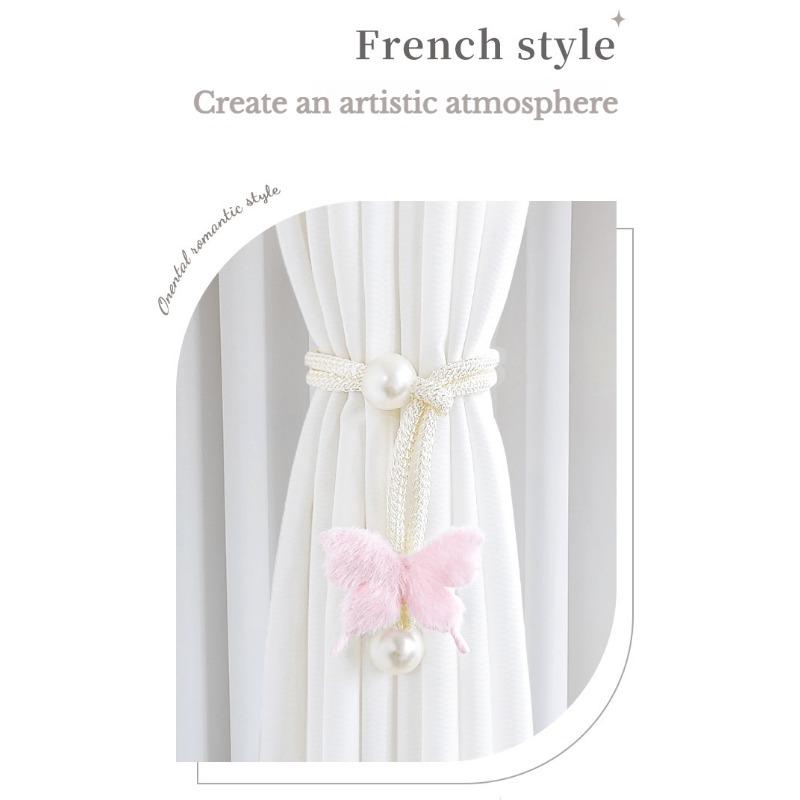 2PCS Simulated Butterfly Adjustable Curtain Belt, Pearl Decoration Non-punching Curtain Buckle, Bedroom Living Room Curtain Decorative Buckle