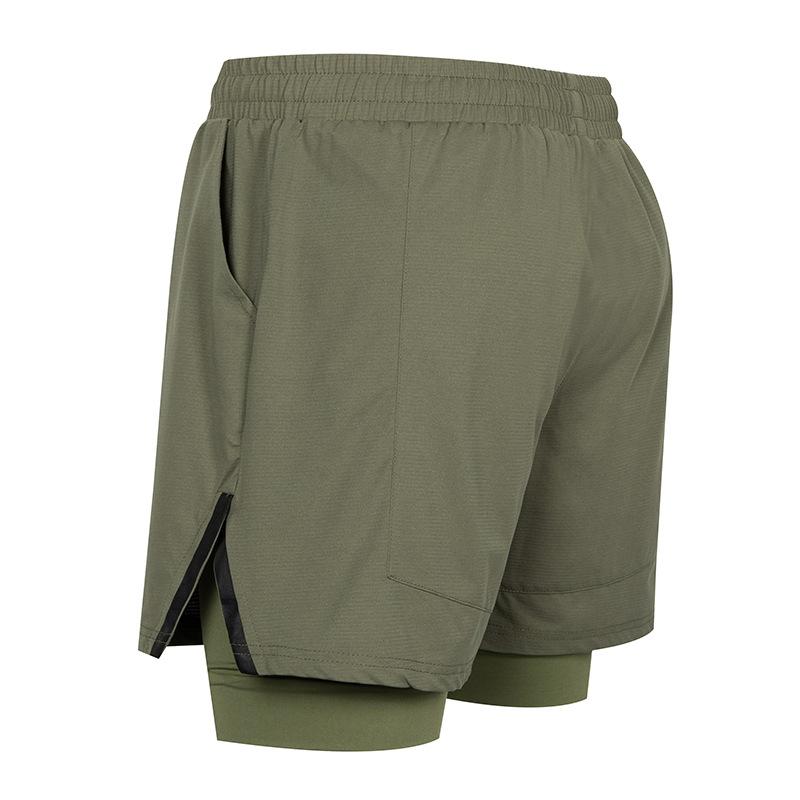 Men 2 In 1 Quick Dry Athletic Shorts Elastic Waist Drawstring With Liner