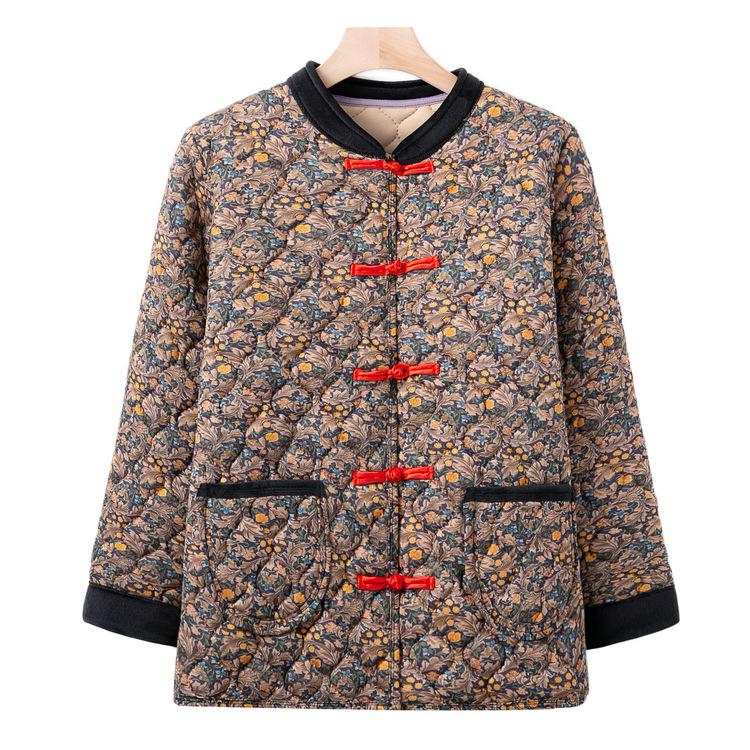 Middle-aged and Elderly People with Small Cotton-padded Jacket Winter Floral Cotton-padded Coat Grandma Warm Coat 60 Years Old 70 Mother Buckle Coat