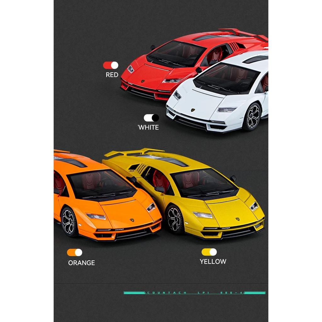 1/24 Lambos Countach LPI800-4 Supercar Alloy Model Diecast Sound Super Racing Lifting Tail Hot Car Wheel Gifts