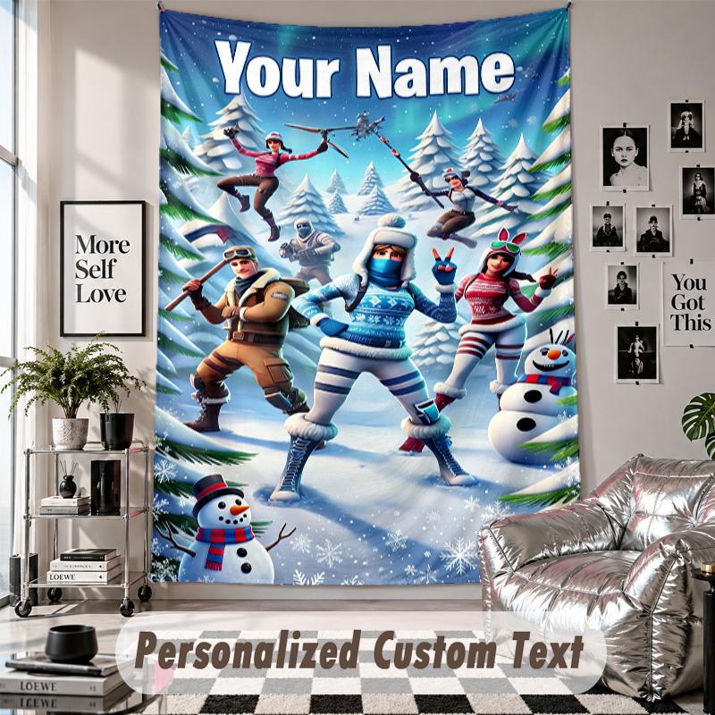 Wall Hanging Tapestry With Custom Name & Text, Fortnite Decorative Tapestry For Bedroom