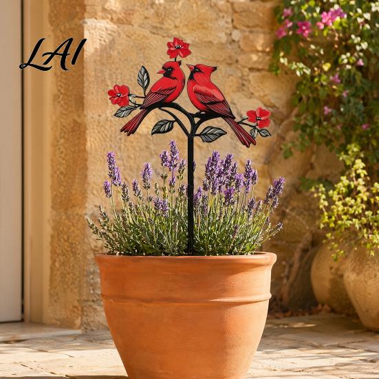 Ground Stake Metal Bird Garden Decor Weather Resistant Printed Flat Yard Art Ornament Rustproof Planter Durable Outdoor Lawn Decor Pot Insert