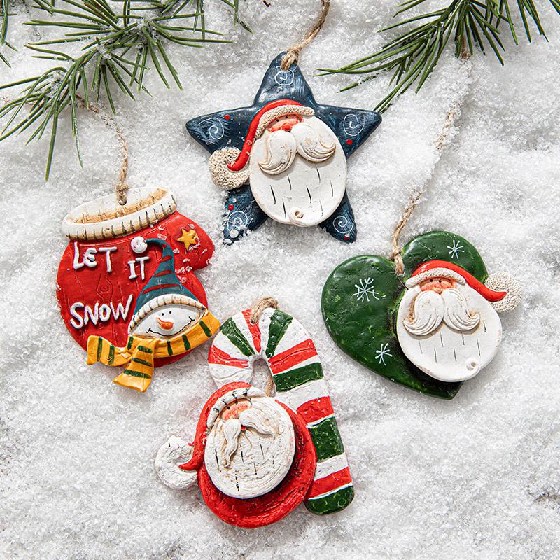 New Christmas Painted Resin Santa Claus Heart Pendant Retro Style Christmas Tree Imitation Ceramic Decoration navidad 2025