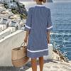 Womens V Neck Striped Loose Fit Pullover Dress with Half Sleeve and Sun Lightweight Beach Cover Up Tunic