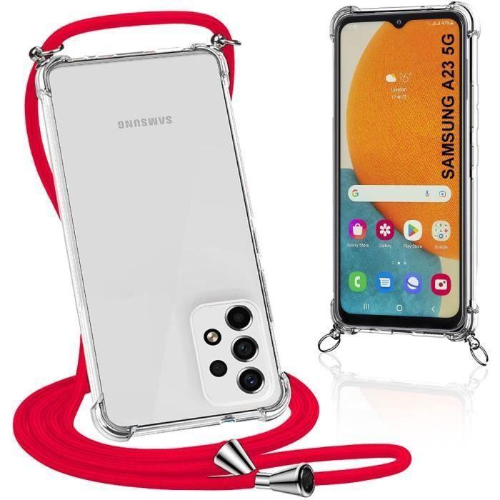 Coque de protection - BOOLING - pour Samsung Galaxy A23 5G - Souple - Antichoc - Transparent avec cordon rouge