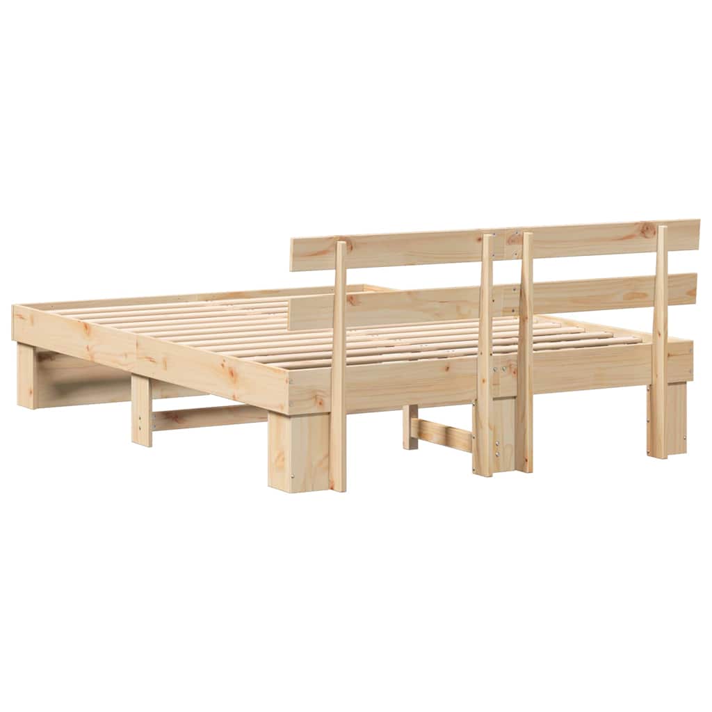 Brown Bed Frame with Headboard 160 x 200 cm Solid Pine Wood