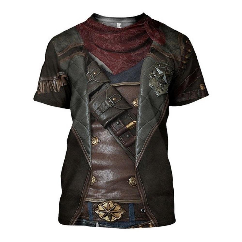 Men's printed T-shirt, Western 3D printed clothing, short sleeved oversized T-shirt, fashionable and casual
