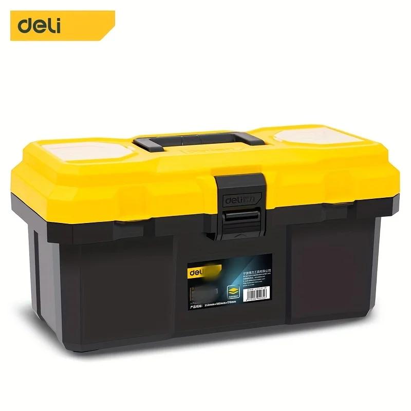 

Deli, 1 шт., ящик для инструментов с различными спецификациями, двухслойный ящик для хранения инструментов с ручкой, многофункциональный портативный органайзер для инструментов