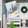 1pc, Rustic Winter Welcome Sika Deer & Evergreen Tree Barn Design Double-Sided Polyester Garden Flag, Outdoor Lawn Decoration, Festive Yard Flag Only