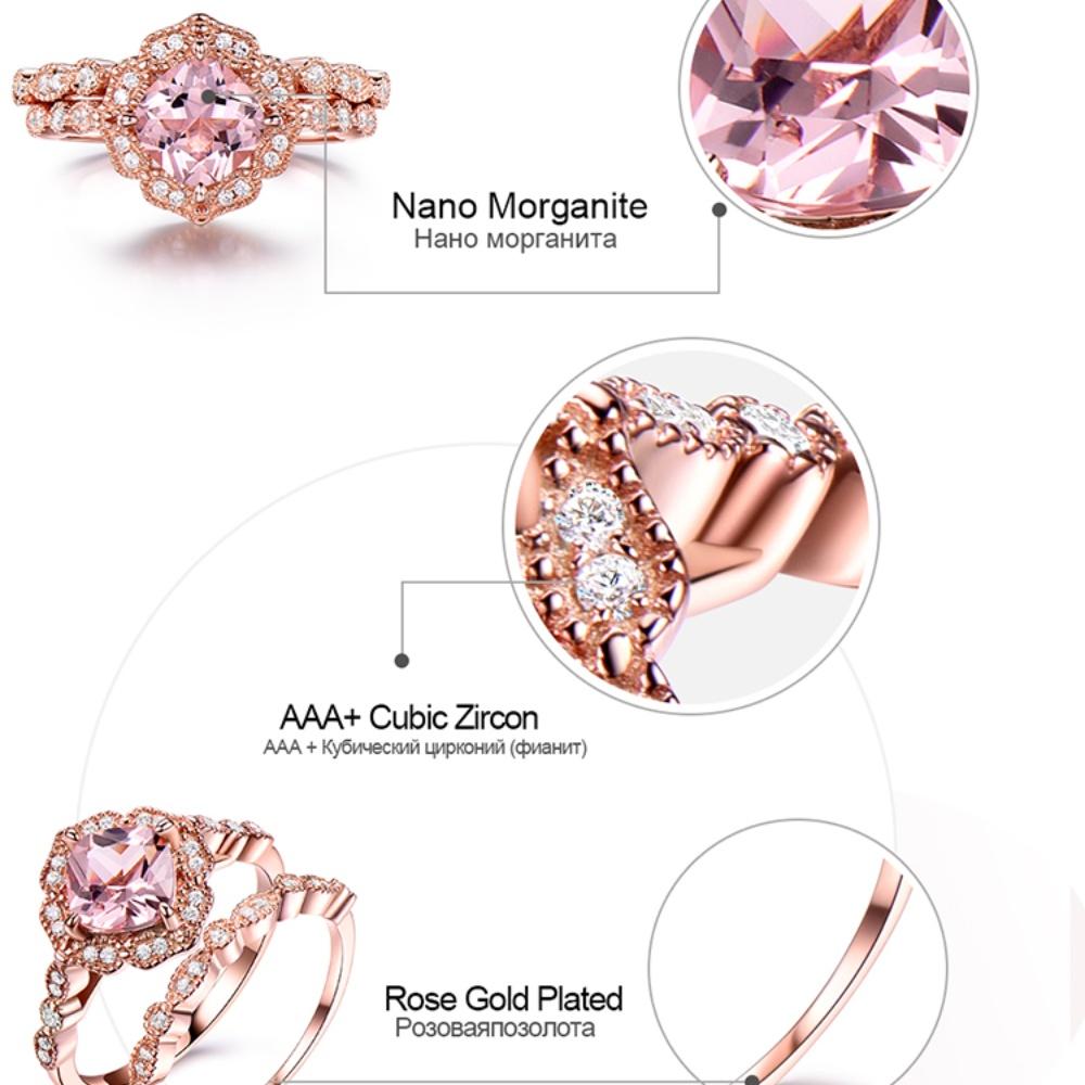 Set de inele florale rafinate 2-în-1 Nano Morganite, cadou pentru propunerea de Valentine, bijuterii pentru femeie