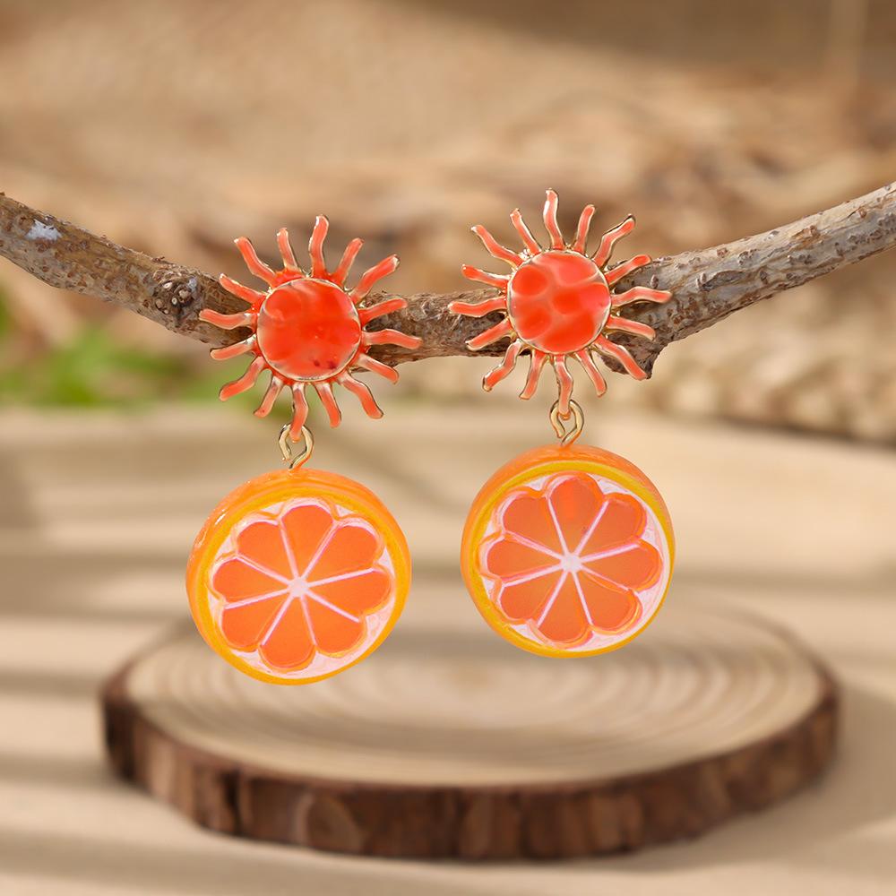 Dopamine Drop Oil Sun Fruit Vacation Wind Earrings Niche Unique Beautiful Earrings Jewelry Earrings