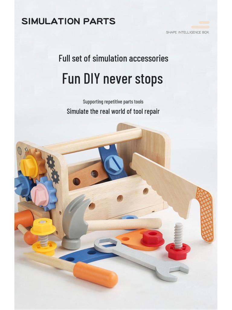Wooden Repair Toolbox for Kids: Nut Assembly, Portable Toy Bench for Early Education and Development.