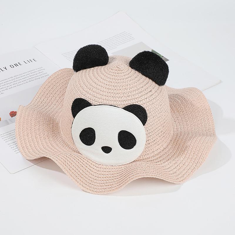 

Cute Panda Straw Hat For Travel Beach Kids Summer Sun Protection Fisherman Cap Children Sunscreen Basin Caps 2-6Year Baby Visors
