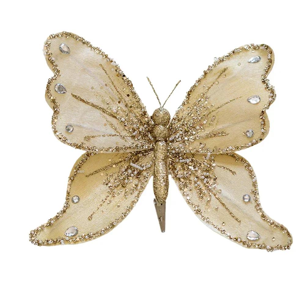 

Новогоднее рождественское украшение в виде бабочки с зажимом для дома, искусственные бабочки, украшения для поделок 21x25 см, рождественская елка, декор