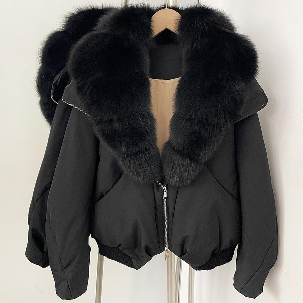 Europe and the United States new natural real fox fur collar down jacket autumn and winter versatile thickened warm women's short coat