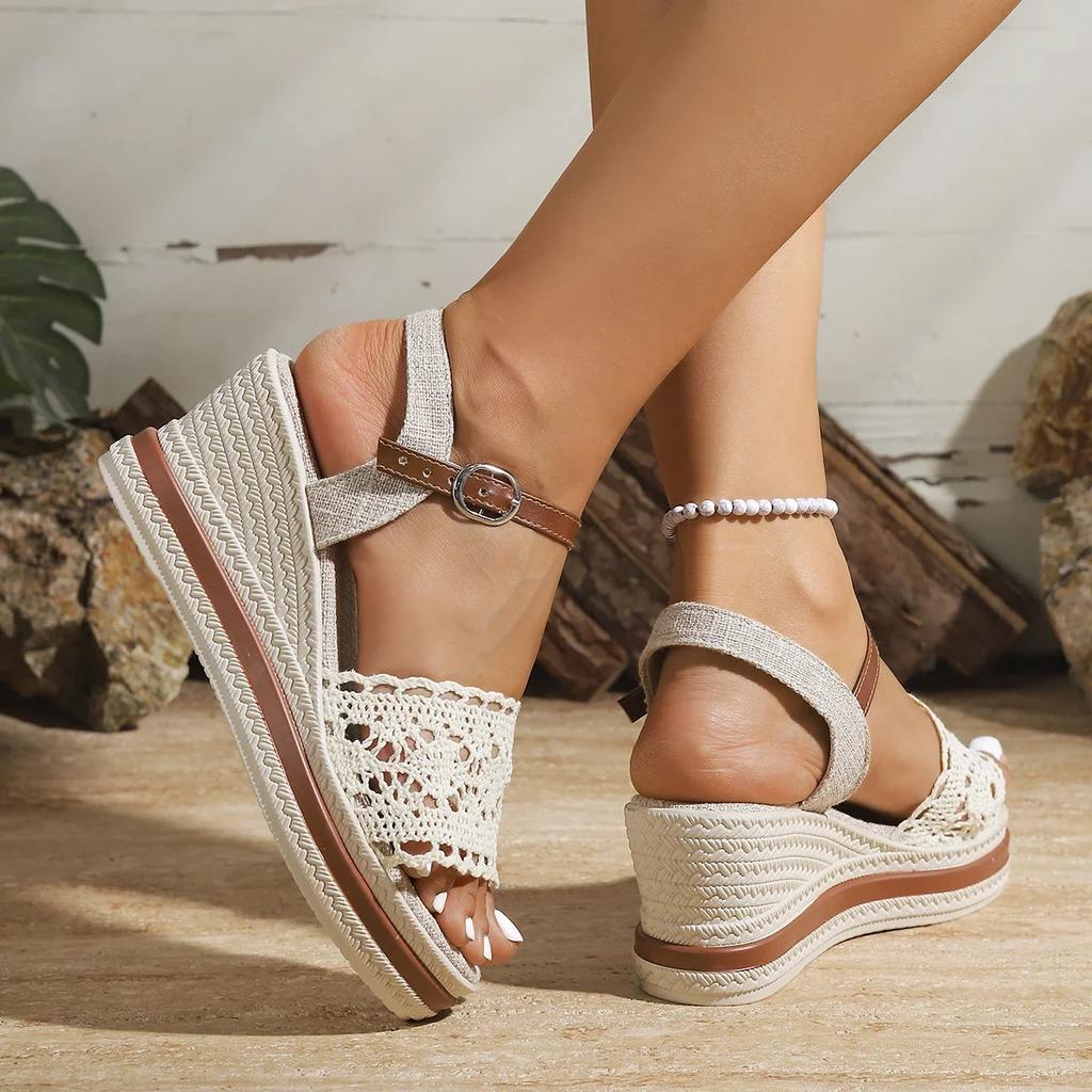Fashion Women Wedges Sandals Summer New Platform Bohemian Shoes Woman Plus Size Embroidery Lightweight Rome Thick Bottom Sandals Women