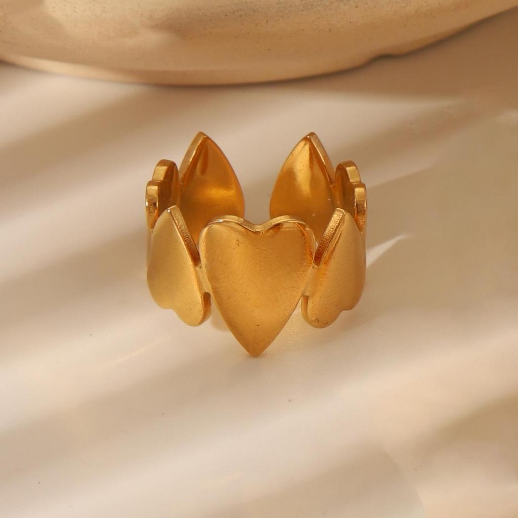 Elegant 18k Gold-Plated Stainless Steel Open Ring with Unique Korean Design