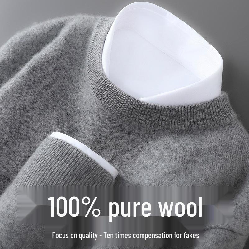 Herren 100% Wolle Rundhals Lockerer Sitz Kaschmir Strickpullover - Große Größen Basisschicht