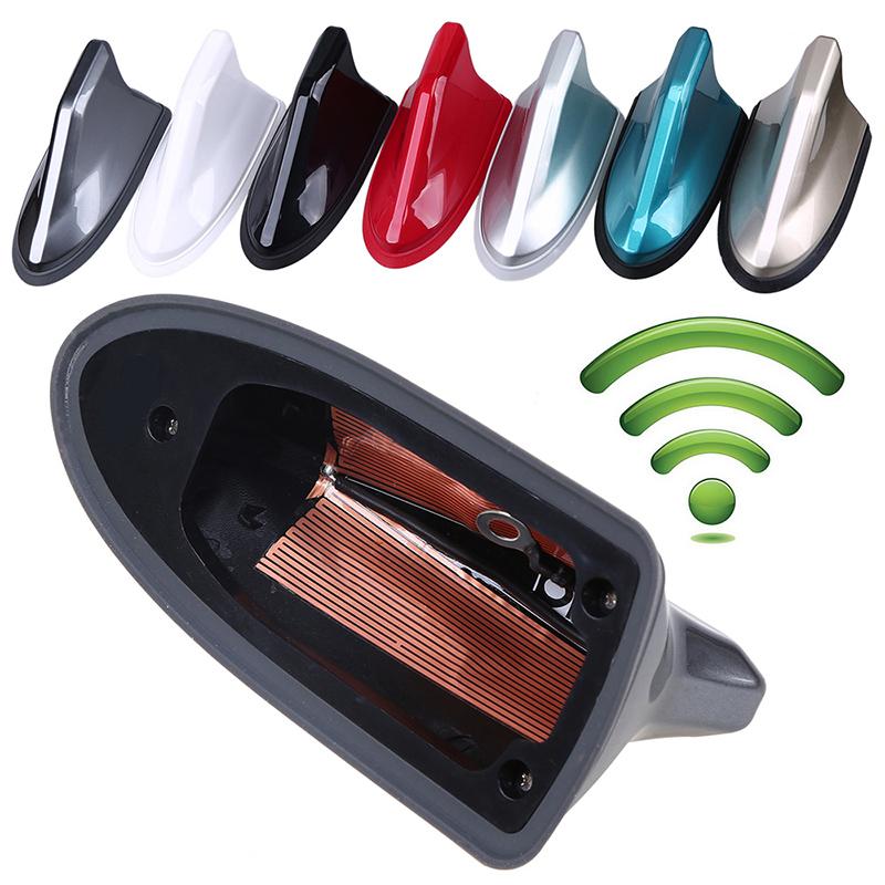 Shark Fin Antenna Universal Car Radio FM/AM Signal Amplifier Decorative Roof Aerial Base Sticker for SUV Sedan Auto Tuning