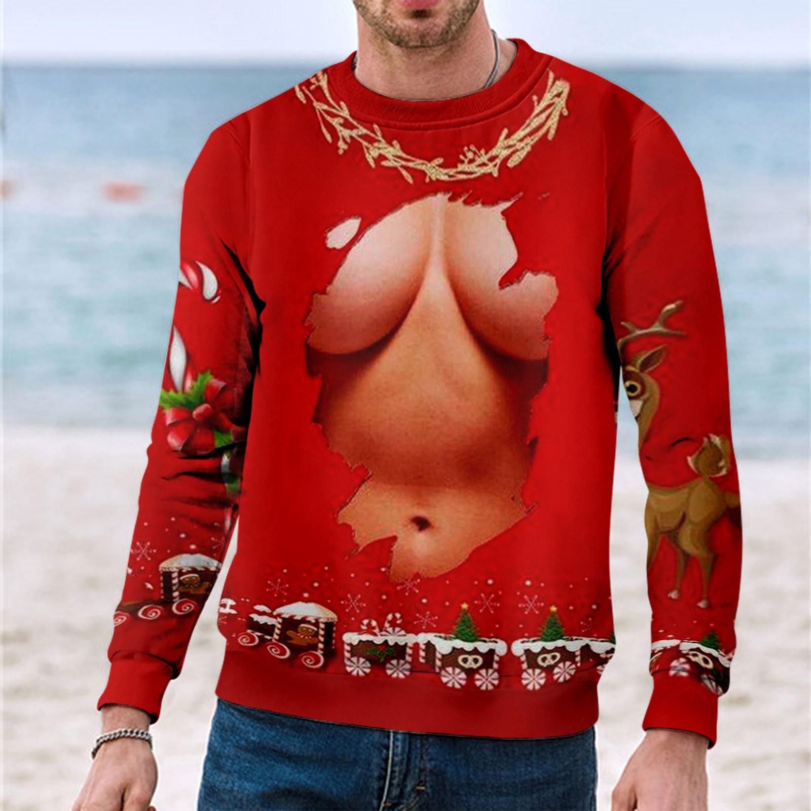 

Рождественский свитер с длинными рукавами и 3D-принтом для пары, зимнее пальто с круглым вырезом для вечеринки XL винный