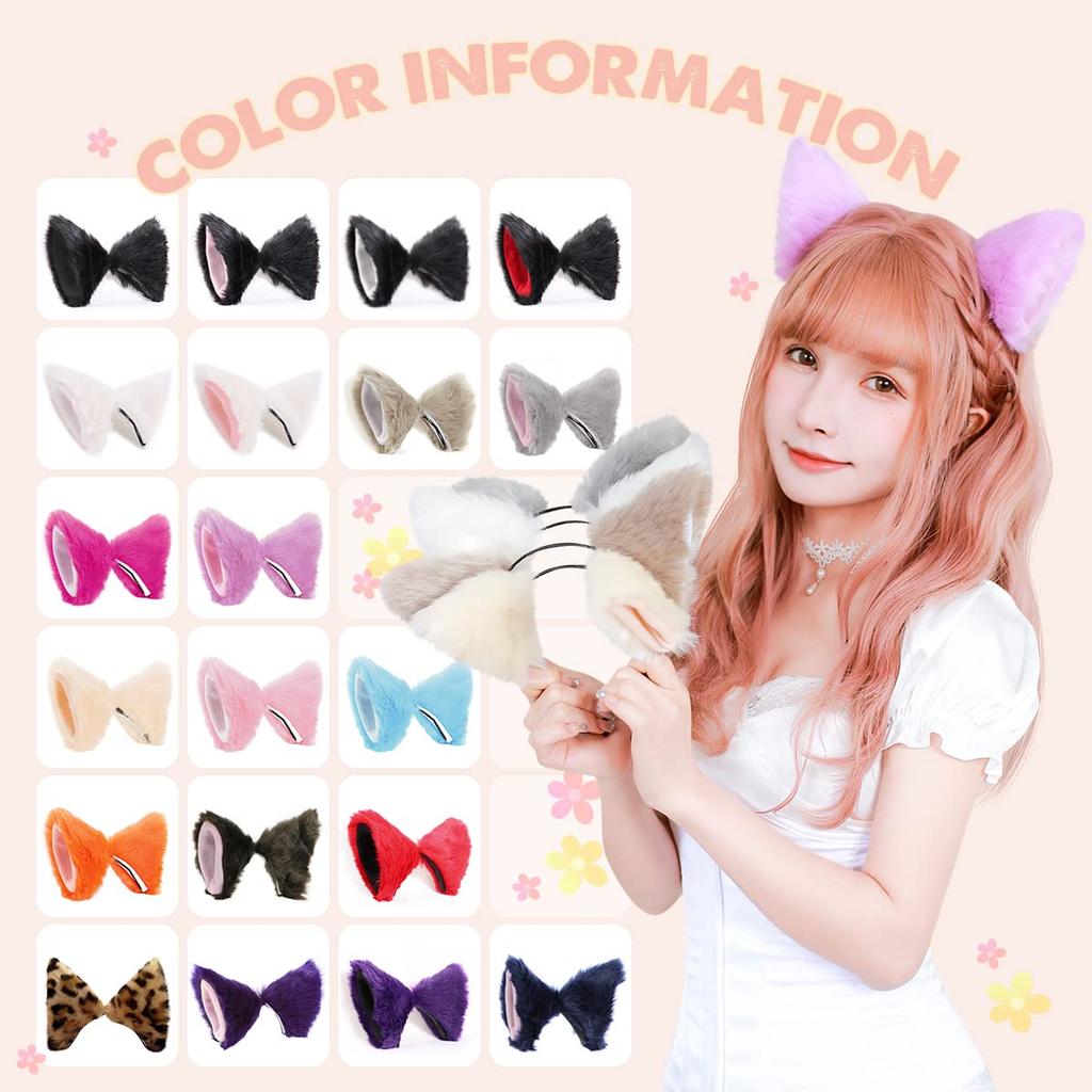 Fujitatsu Cat Ear Headband with Pin, Maid Cosplay, for Kids and Adults, Fluffy, Can Be Used As a Headband or Pin, Red and Black, KDG148RED-BLK