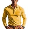 New Men's T-Shirt: Waffle Weave Casual Collared Button-Down Slim-Fit Long-Sleeved Polo Shirt