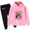 Weihnachts-Cartoon-Druck Mode Hoodie Set Lässiger Komfort Sweatshirt Bekleidungssets Mädchen