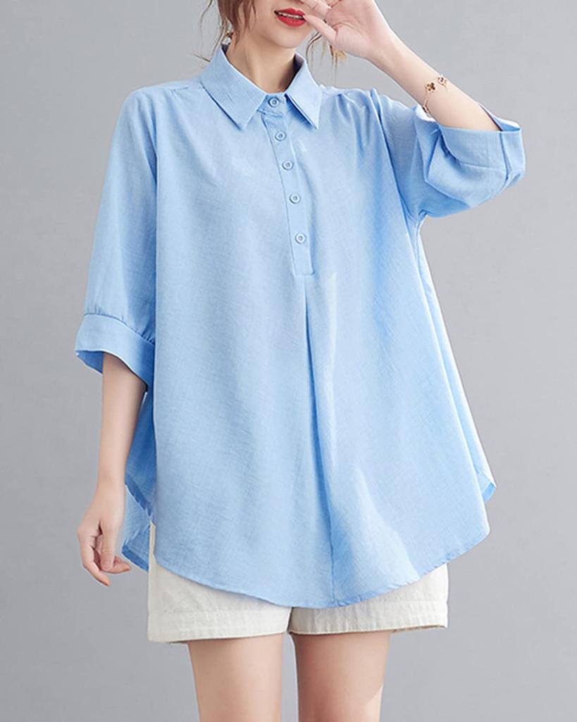 Short Loose Large Size [JHIJSC] Women's Shirt, Sleeve, Summer, Office, Fit, Plain, Thin, 3/4 Sleeve, Stylish, (JP, Alphabet, 2XL, Black)