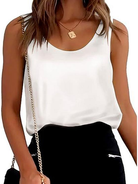 Sleeveless Satin Round Neck Women's Vest - European & American Style