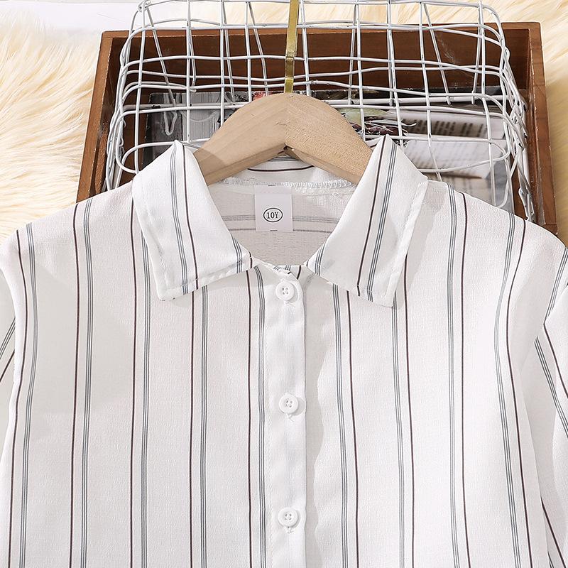 Children's Clothing Autumn New Children's Lapel Striped Long Sleeve Shirt Top Pants Boys and Girls Set