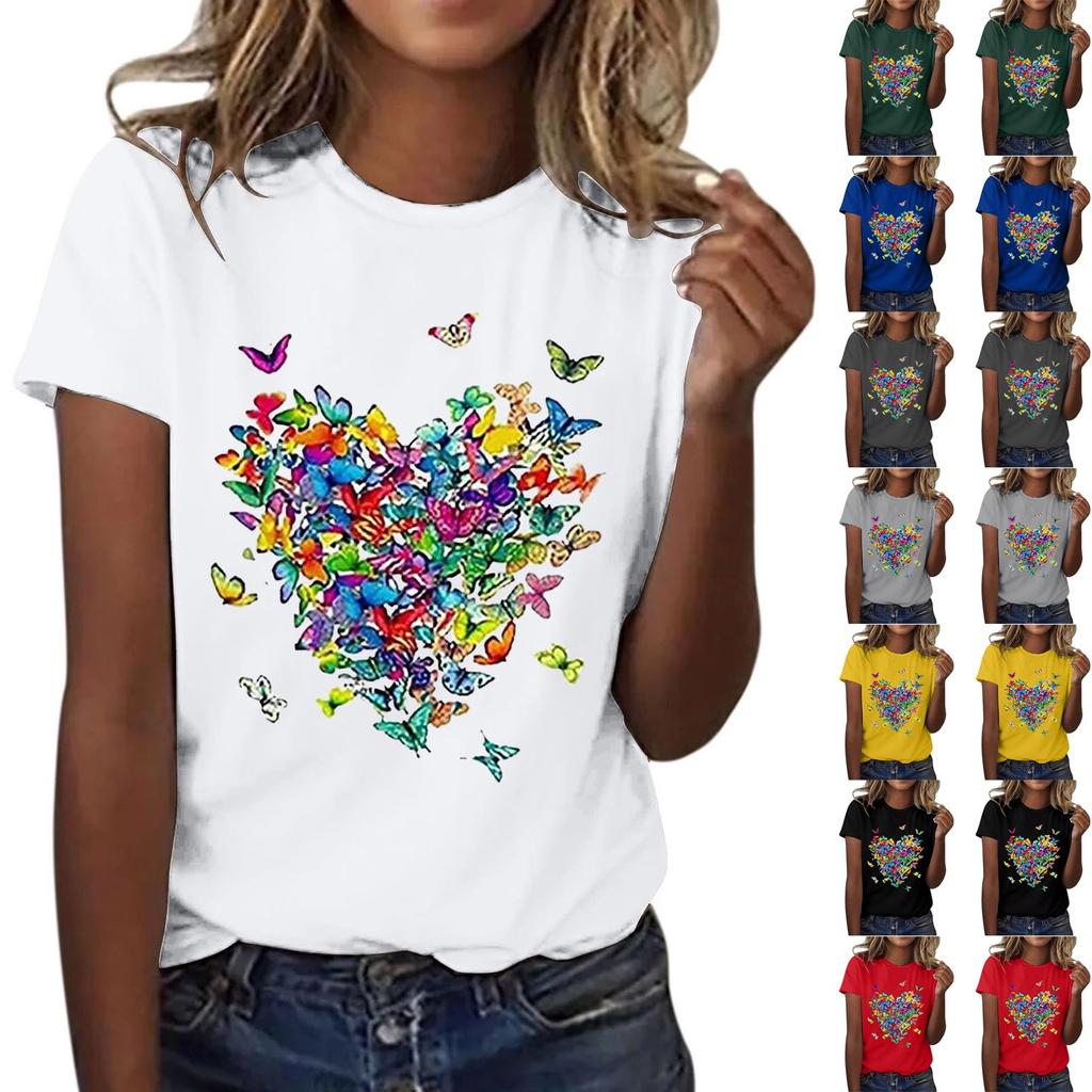 Women's Casual Floral Print Short Sleeved T-shirt With Round Neck  Top