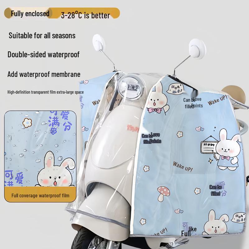 Tempered Film Electric Vehicle Windshield & Seat Cover: Summer-Ready, Windproof, Rainproof, Waterproof.