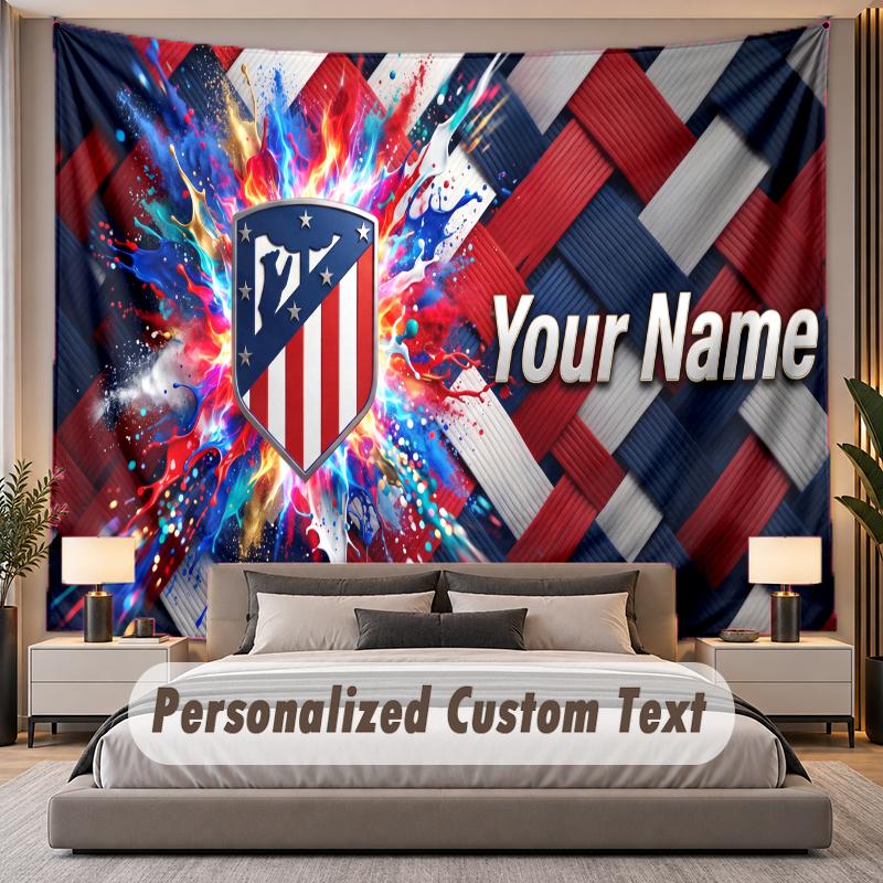 Custom Name Text Tapestry Atletico Madrid FC Personalized Polyester Wall Tapestry For Bedroom And Room