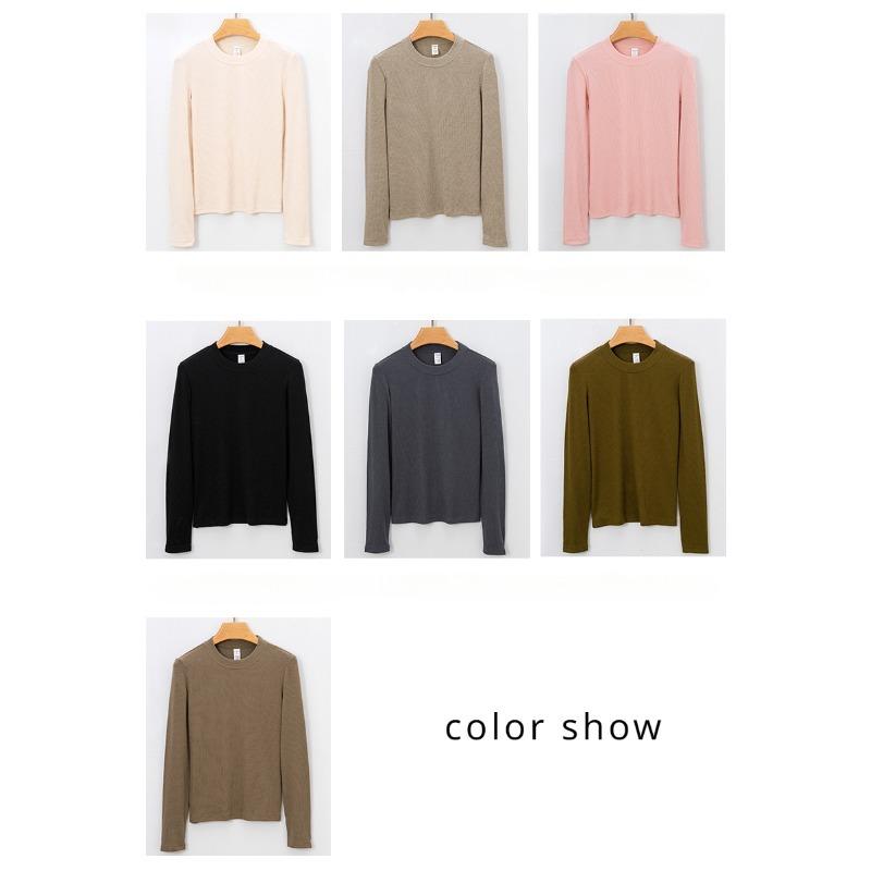 Nouă primăvară, vară, toamnă, cu gât rotund, cu mânecă lungă, tricou simplu, de înaltă calitate, pentru femei, tricouri de bază elastice, topuri casual pentru femei, tricou subțire