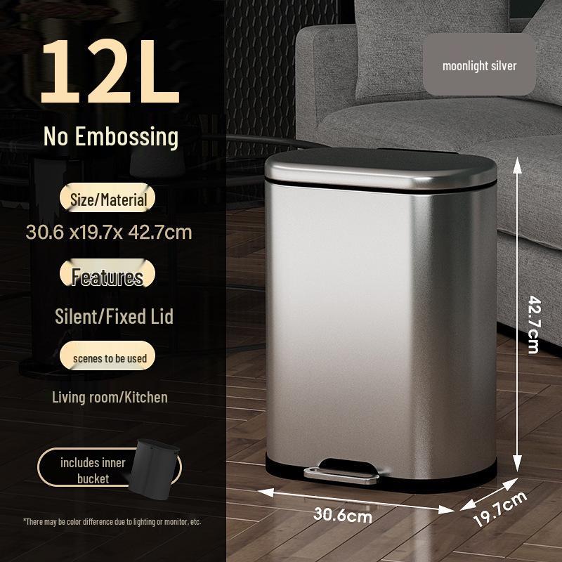 Stainless Steel Soft-Close Foot-Operated Trash Can for Kitchen, Living Room, and Bathroom