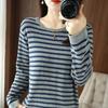 Women Sweater Curled O-neck Strip Pullover Autumn Spring Casual Knit Clothing Fashion Soft Bottoming Sweater Tops