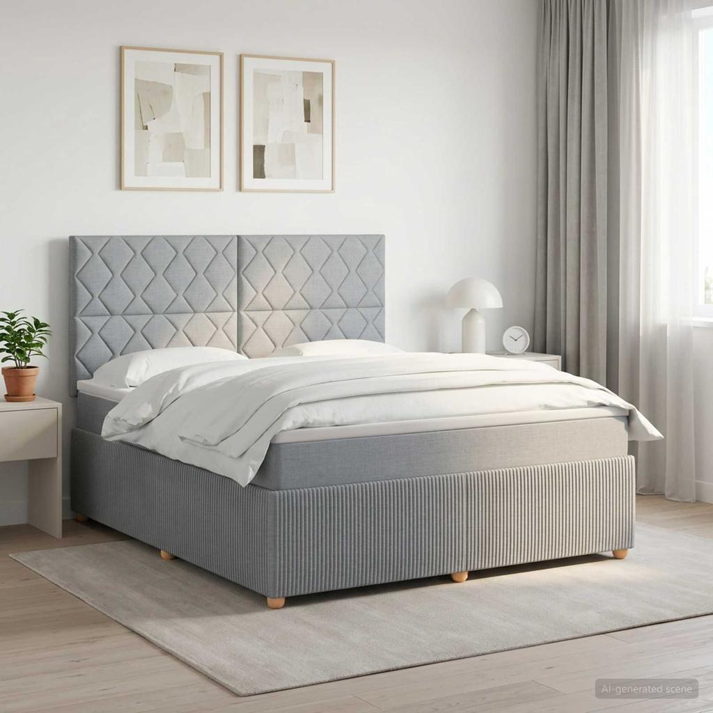 Box Spring Bed with Mattress Light Gray 160 x 200 cm Fabric