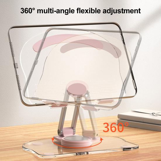 Soporte para Tablet de Acrílico Transparente Rotación de 360 Grados Altura Ajustable Soporte para Tablet Universal Plegable Soporte de Escritorio Accesorios para Tablet